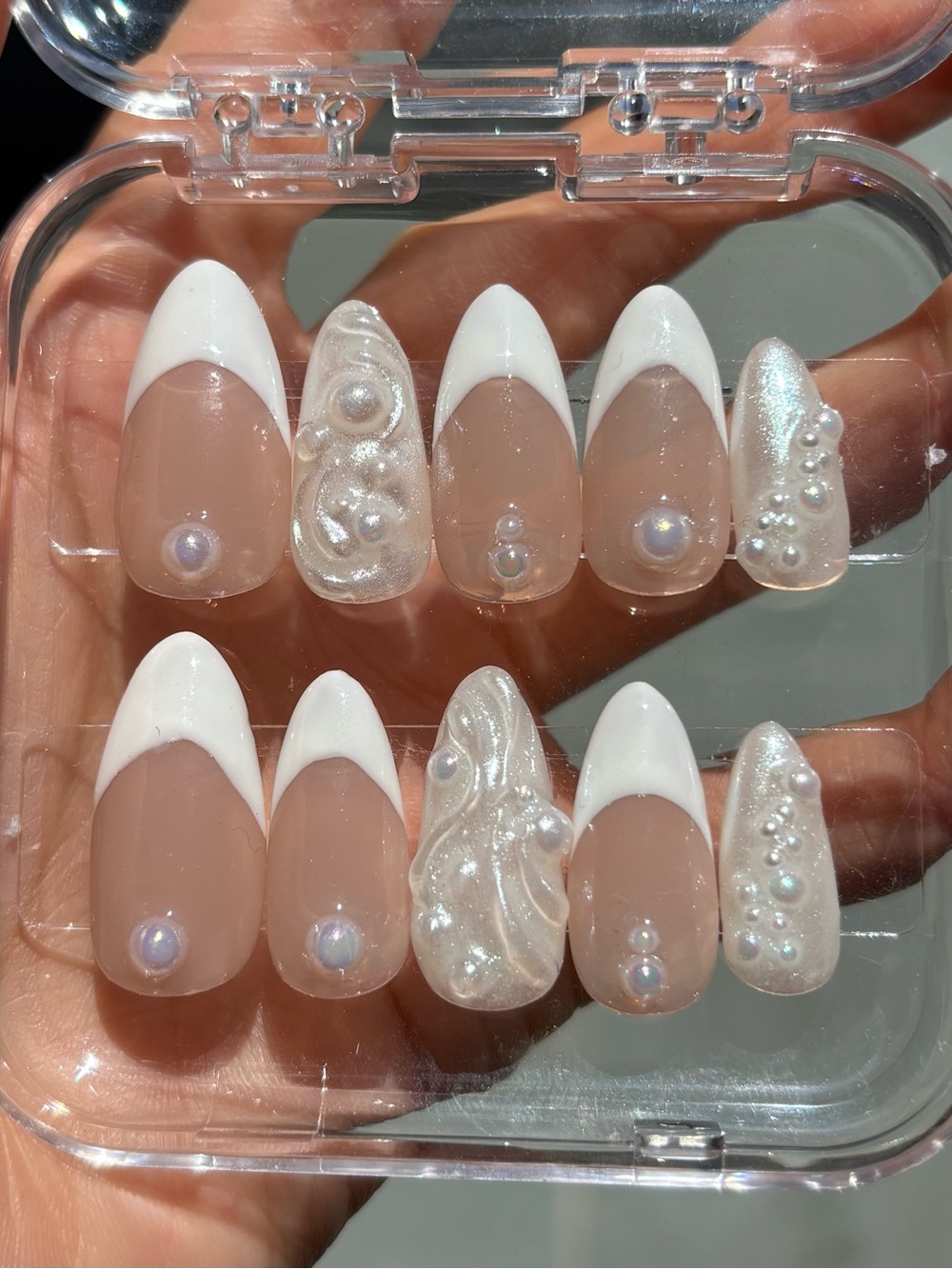 Pearl Accented White French Press-On Nail Set - Women Accessories